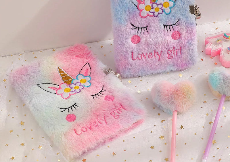 Wholesale Children' s A5 Cartoon Unicorn Lockable Plush Notebook